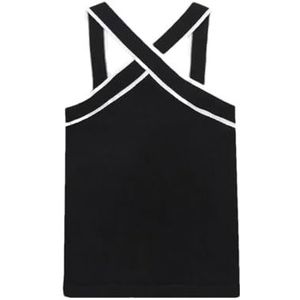 Vrouwen Zomer Patchwork Backless Tank Tops Vintage V-hals Bandjes Vrouwelijke Klassieke Dame Vest, Zwart, M