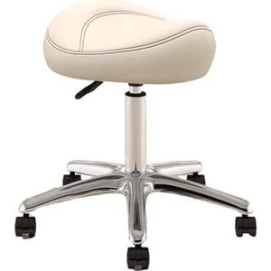 In hoogte verstelbare zadelstoel voor mondhygiënisten en kunstenaars, metalen stoel met 360° draaibaarheid en PU-wiel(Beige)