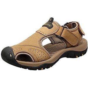 Heren casual sandalen Gesloten teen Visserssandaal Verstelbare kunstleer antislip buitensandalen(Khaki,39 EU)