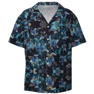 Sea Turtle1 Print Overhemden met korte mouwen voor heren, met zak, casual overhemd met knopen, zakelijk overhemd, Zwart, XXL