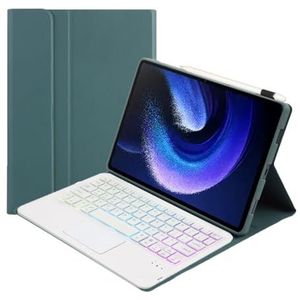 Toetsenbordhoes voor Redmi Pad SE 11"" 2023/Pad 2 11"" 2025, 7 kleuren achtergrondverlichting, Afneembaar Draadloos Toetsenbord met Slim Touchpad,Dark green