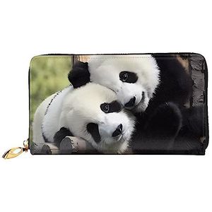 DEHIWI Mooie Panda's Lederen Zip Rond Portemonnee Vrouwen Clutch Purse Reizen Kaarthouder Tas Gift, Zwart, Eén maat