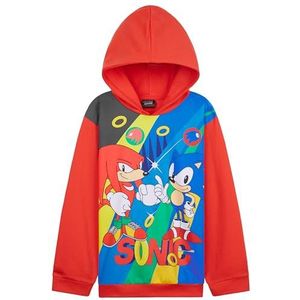SONIC THE HEDGEHOG Hoodie voor jongens tieners schaduw knokkels staarten warme capuchon sweatshirt trui casual trui, Rood/Multi, 5-6 jaar