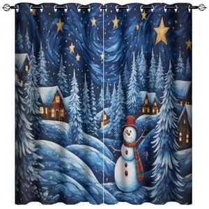 AEMYSKA Abstracte kerst thermisch geïsoleerde kamer verduistering slaapkamer gordijnen grappige sneeuwpop winter landschap moderne print doorvoertule venster gordijn panelen/gordijnen 160 x 182 cm