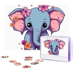 Bloem cartoon olifant puzzels 300 stuks gepersonaliseerde legpuzzels foto's puzzel voor familie foto puzzel voor volwassenen bruiloft verjaardag (74,9 cm x 50 cm)