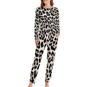 Luipaard patroon zachte dames pyjama lange mouw warm fit pyjama loungewear sets met zakken S