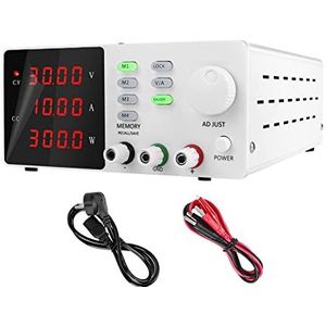 Tafelvoeding Programmeerbare geheugenfunctie Instelbare DC-voeding 30V 10A Lab Bench Bronstroom Gestabiliseerde spanningsregelaar Hoge precisie, LED-display(White)