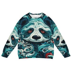 KAAVIYO Panda Blue Abstrac Art Wave Kids Sweatshirt Zachte Lange Mouw Trui Crewneck Tops Shirts voor Jongens Meisjes, Patroon, M