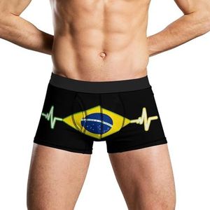 Brazilië Vlag Heart Beat Heren Ondergoed Ademend Boxer Korte Zachte Onderbroek 2XL