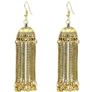 Ronde grote bel lange kwast Indiase oorbellen Vintage goud zilver kleur Gypsy Tribal oorbellen sieraden accessoires (Color : Gold_One size)