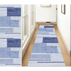 ZUZEKU Loper, lang, voor de gang, antislip, keuken, moderne gang, tapijtmatten, 80 x 240 cm, grijs-lichtblauw, keukentapijt, slaapkamer, eetkamer, polyester, per meter aanpasbaar