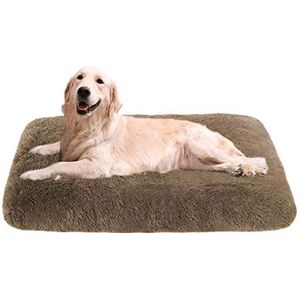 Xpnit Hondenbed matras groot, kunstbont hondenkussen Xl/xxl, warme lange pluche huisdier hond kat bed mat voor auto krat kooi wasbaar (75 x 50 cm x 10 cm, koffiebruin)