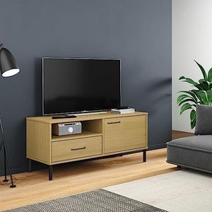 AUUIJKJF Entertainment Centra & TV Stands TV-kast met metalen poten bruin massief hout grenen OSLO meubels