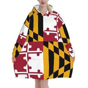 Oversized Maryland State Flag Hoodies Vrouwen Uk Pluizige Deken Hoodie Sherpa Vrouwen Fleece Draagbare Deken Mannen