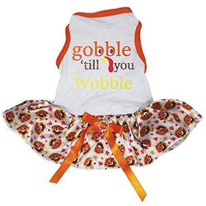 Petitebelle Puppy Kleding Hond Jurk Gobble Til Je Wobble Wit Top Turkije Tutu, XX-Large, Wit, Oranje