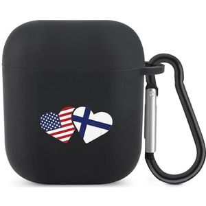 Finland Amerikaanse vlag hart Finse Amerikanen liefde schattig hoesje voor AirPods 2 & 1 schokbestendige beschermende hoofdtelefoon gevallen cover met sleutelhanger voor mannen vrouwen