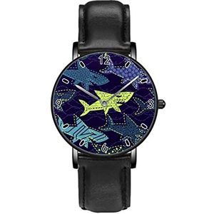 Onderwater Haaien Persoonlijkheid Zakelijke Casual Horloges Mannen Vrouwen Quartz Analoge Horloges, Zwart