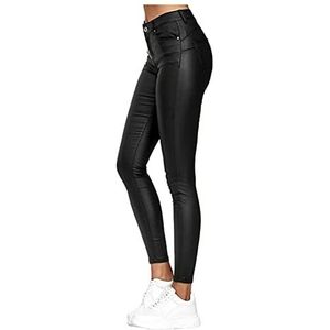 Damesbroek Met Imitatieleren Look, Hoge Taille, Gecoate Stretch Skinny PU-leren Motorbroek Met Zakken, Leren Broek, PU-leer, Tot Maten(Noir,M)