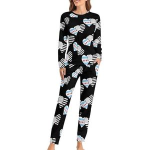 Chicago Vlag En Amerikaanse Vlag Vrouwen Pyjama Set Tweedelige Nachtkleding Lange Mouw Top En Broek Loungewear