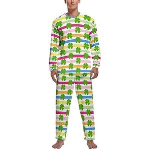 Shamrock Clover Strepen Zachte Heren Pyjama Set Comfortabele Lange Mouw Loungewear Top En Broek Geschenken 2XL