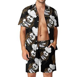 Grappige uil barbecue kok Hawaiiaanse sets voor mannen button down korte mouw trainingspak strand outfits M