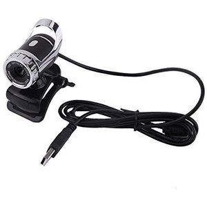 USB 2.0 webcamera, 12 megapixels Clip-on webcam webcamera HD 360 ° draaibare standaard Ingebouwde microfoon voor pc(Zilver)