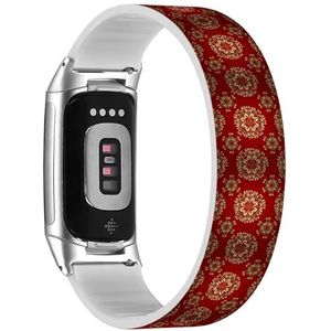 RYANUKA Solo Loop band compatibel met Fitbit Charge 5 / Fitbit Charge 6 (op rood geel) rekbare siliconen band band accessoire, Siliconen, Geen edelsteen
