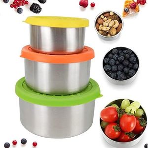 Sageware Voedselcontainers van roestvrij staal met siliconen deksel, set van 3, broodtrommels, lekvrij, dicht, stapelbaar, 680 ml + 400 ml + 200 ml