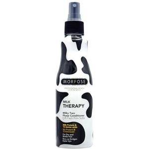 Morfose Milk Therapy Conditioner Spray 220 ml, haarverzorgingsconditioner, 2-traps spray met melkeiwit en aminozuren, hittebescherming en verzorging voor droog en broos haar