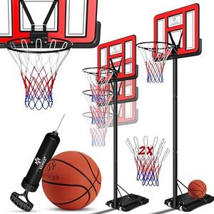 KESSER® Basketbalset - Basketbalring Inclusief Basketbal + Pomp en Basketbalstandaard in Hoogte Verstelbaar 230cm tot 305cm - Basketbalpaal voor Buiten en Binnen - Rood
