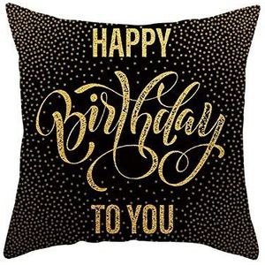 Ethereval Linnen kussenslopen extra groot kussen met rits Happy Birthday To You Throw moderne buitenbank zwart goud - 45 x 45 cm