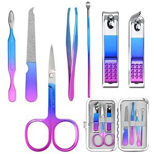 Manicureset, 7-delig, verzorgingsset, pedicurekit van roestvrij staal, iriserend, professionele mode, nagelknipperset, nagelriemverwijderaar, verzorging, teennagelknipper voor dames en heren, met