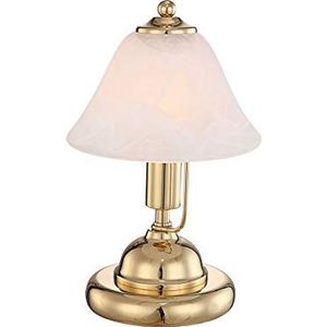Tafellamp Antique met led, messing / glazen kap albast, touch aan/uit