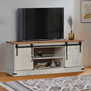 Iiaky 4018414 Tv-kast HALDEN 2 schuifdeuren wit 150x40x60 cm massief houtvrije combinatie verstelbare tv-kast media entertainment center opbergplank, moderne tv-unit consoletafel voor Living Ro