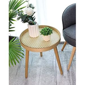 SHLEDECOR Cane Bijzettafel met Rotan Bijzettafel Cirkel Ronde Tafel Massief Mat EIKEN afwerking Benen Sofa Bijzettafel Kruk Eindtafel