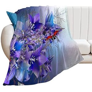 Paarse bloem lieveheersbeestje zachte fleece deken voor bed sofa gezellige decoratieve dekens winter 150 x 200 cm (60 x 80 in)