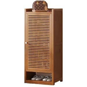 Dcbdx Bamboe schoenenkast met 1/2/3/4 lamellendeuren, smalle schoenenkast met planken voor ruimtebesparing, eenvoudig te installeren,1 door 7 layers