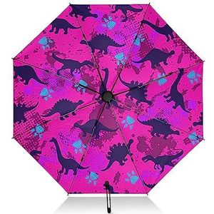 FRODOTGV Roze dinosaurussen silhouet compacte paraplu opvouwbare omgekeerde compacte paraplu voor zon zon 8 ribben grote winddichte UV-paraplu automatisch voor vrouwen