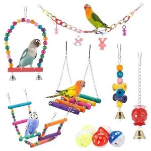 11Pcs Vogelkooi Speelgoed Voor Papegaaien Hout Vogels Swing Betrouwbare Kauwbare Bijt Brug Houten Kralen Vorm Papegaai Speelgoed Vogel Speelgoed
