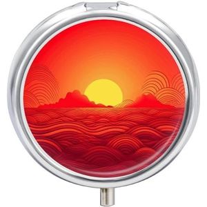 Rode Zonsopgang Pillendoos Ronde Draagbare Kleine Pil Case Waterdichte Reizen Pillendoos Organizer voor Pocket Purse en Dagelijks Gemak