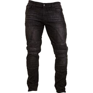 Qaswa Heren motorjeans denim broek motorbroek biker jeans stretch aramide bescherming voering, Zwart, 36W / 34L