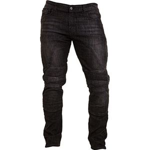 Qaswa Heren motorjeans denim broek motorbroek biker jeans stretch aramide bescherming voering, Zwart