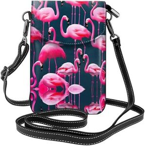 Roze flamingo's stijlvolle lederen crossbody flip case, vrouwen ruime telefoon tas, mobiele telefoon case tas