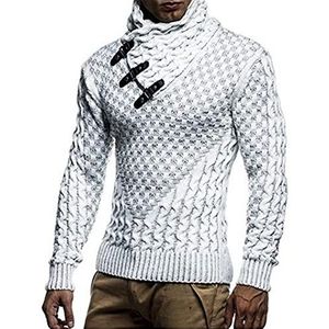 Wintertrui, Herentrui Herfst Winter Coltruien Heren Slim Fit Gebreide Pullover(White,S)