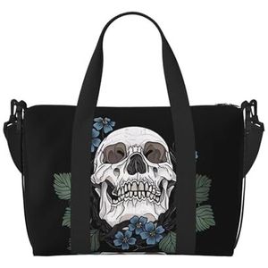 MYGANN Blauwe Bloemen En Schedel Grote Capaciteit Waterdichte Handheld Crossbody Tas 41x15x29Cm Voor Outdoor Activiteiten Reizen Vissen Jacht, Zwart, Eén maat