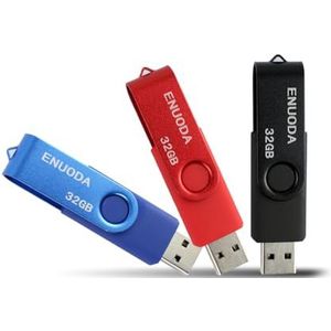 ENUODA USB Stick 32GB 3 Stuks USB 2.0 Memory Stick Hoge Snelheid Thumb Drives (3 Gemengde Kleuren: Blauw Rood Zwart)
