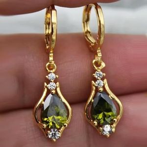 Teardrop vorm zirkoon Decor bengelen oorbellen luxe Japanse/Koreaanse stijl zinklegering 24K vergulde sieraden vrouwelijke Gift-groen