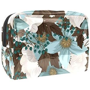 Mint Groene Bloemenprint Reizen Cosmetische Tas voor Vrouwen en Meisjes, Kleine Waterdichte Make-up Tas Rits Pouch Toiletry Organizer, Meerkleurig, 18.5x7.5x13cm/7.3x3x5.1in, Modieus