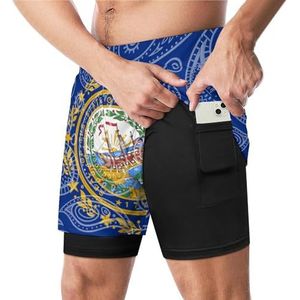 Paisley New Hampshire Staat Vlag Grappige Zwembroek met Compressie Liner & Pocket Voor Mannen Board Zwemmen Sport Shorts