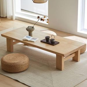 ZENCIX Japanse lage tafel, 47 inch vintage theetafel lage tafel, rechthoekige stijl tatami tafel, of zittend op de vloer accentmeubilair, 120x60x38cm